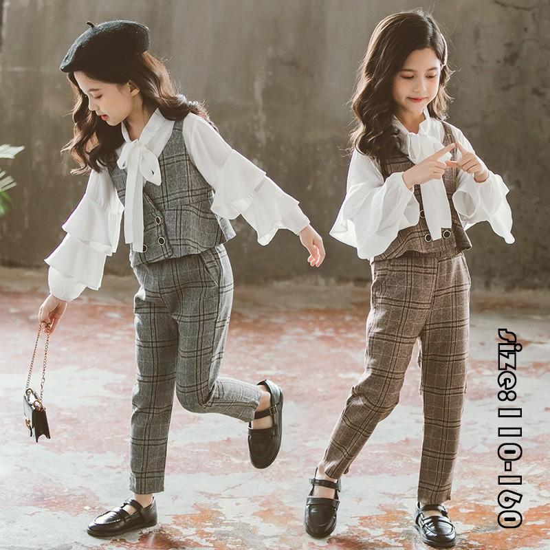 韓国子供服 セットアップ 白シャツ 長ズボン ベスト チェック柄 春秋 長袖 蝶結び 女の子 キッズ フォーマル 学園風 可愛い きれいめ 結婚式 入学式 パーティ Y Encore 通販 Yahoo ショッピング