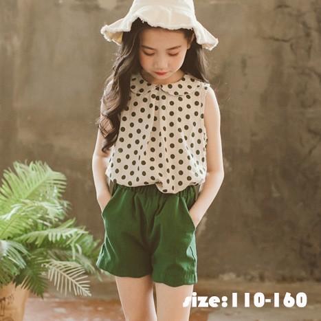 韓国子供服 セットアップ トップス 半ズボン カジュアル ナチュラル パンツ ドット 水玉 夏 ノースリーブ ゆったり リゾート 女の子 可愛い きれいめ 入学式 Y Encore 通販 Yahoo ショッピング