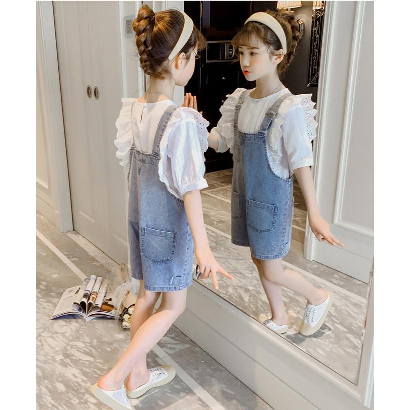 韓国子供服 セットアップ シャツ オーバーオール 半ズボン デニムパンツ オールインワン 夏 半袖 ゆったり カジュアル リゾート 女の子 可愛い きれいめ 入学式 Y Encore 通販 Yahoo ショッピング