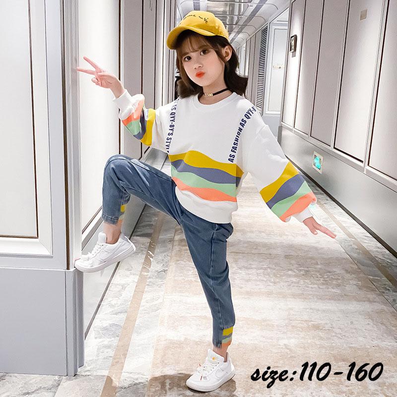 韓国子供服 2点セット カジュアル ナチュラル パーカー デニムズボン ロングパンツ ジーンズ 春秋 長袖 セットアップ カジュアル 女の子 可愛い きれいめ 入学式 Y Encore 通販 Yahoo ショッピング