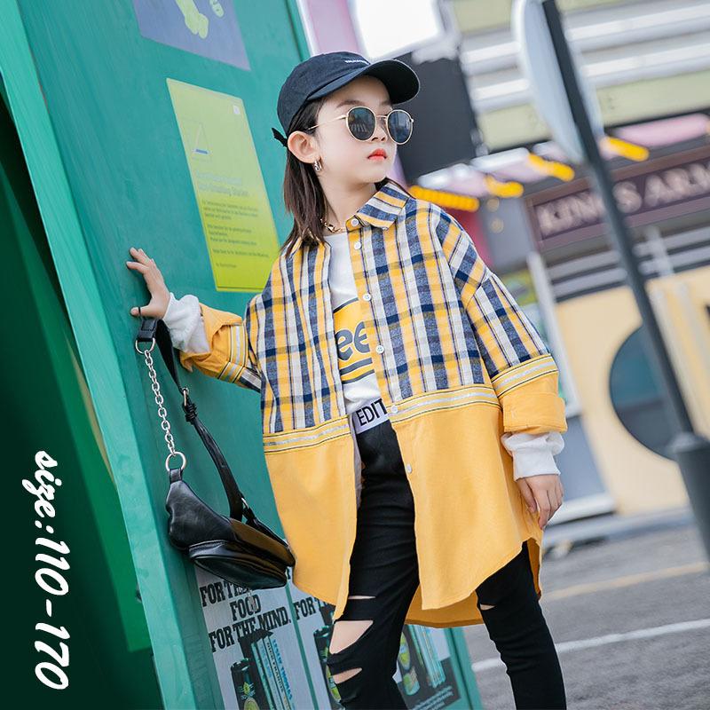 韓国子供服 シャツ ブラウス コート コットン チェック柄 カーディガン 春秋 女の子 長袖 おしゃれ ゆったり カジュアル 可愛い ジュニア服 通学 入学式 新作グッ