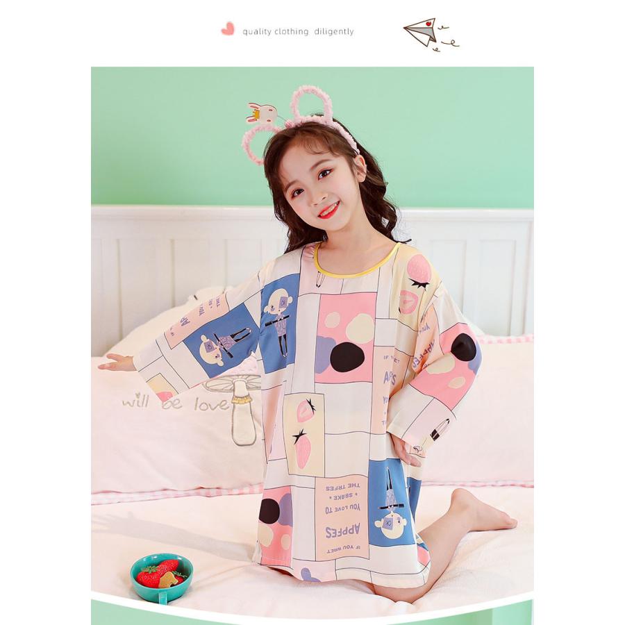 子供パジャマ 春夏 ルームウェア ワンピース アイスシルク パジャマ 薄手 長袖 キッズ パジャマ ワンピース 女の子 部屋着 ゆったり おしゃれ 可愛い 寝巻き Y Encore 通販 Yahoo ショッピング