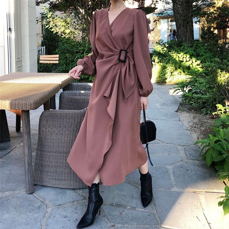 ワンピース レディース 40代 上品 ワンピース 復古風 お洒落 春夏 長袖 きれいめ パフスリーブ ベルト付き マキシワンピース 結婚式 韓国chic 通勤 無地 大人 Y Encore 通販 Yahoo ショッピング