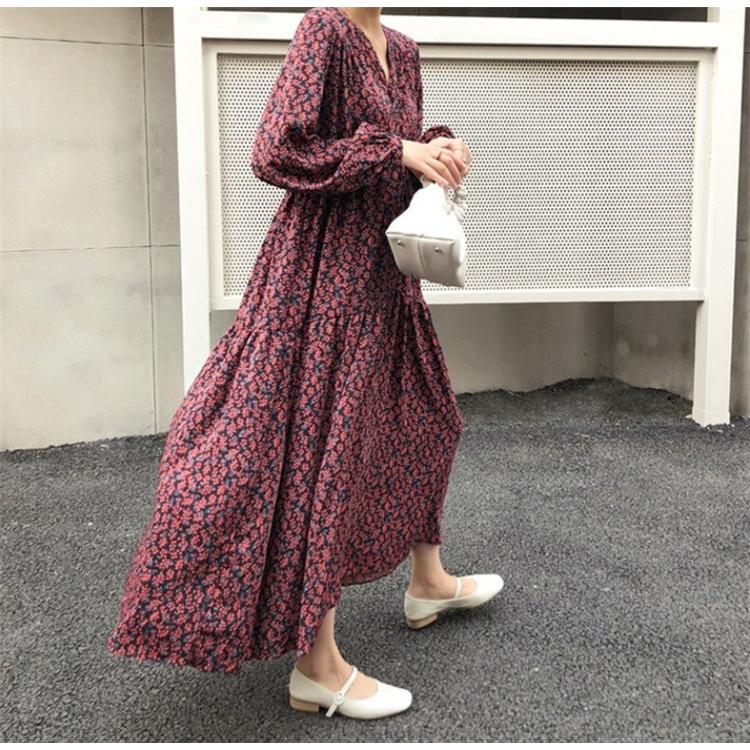 ワンピース レディース 40代 上品 ワンピース 花柄 復古風 お洒落 春夏 シフォン ワンピース 長袖 きれいめ Aライン 韓国風 着痩せ 大きいサイズ Y Encore 通販 Yahoo ショッピング