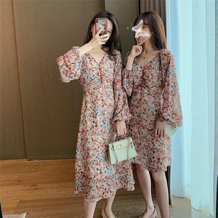 ワンピース レディース 上品 ワンピース 花柄 パフスリーブ春夏ワンピース 長袖 きれいめ Aライン Vネック 着痩せ 通勤 Ol オシャレ韓国風 復古風 民族風 Y Encore 通販 Yahoo ショッピング