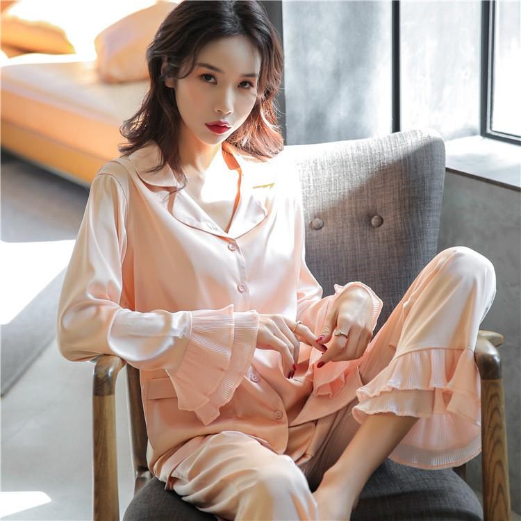 セットアップ ルームウェア レディース シルク風 春夏秋冬 氷の糸 セクシー フリル パジャマ 長袖 カーディガン ルームウェア 女性 部屋着 寝巻き ランジェリー Y Encore 通販 Yahoo ショッピング