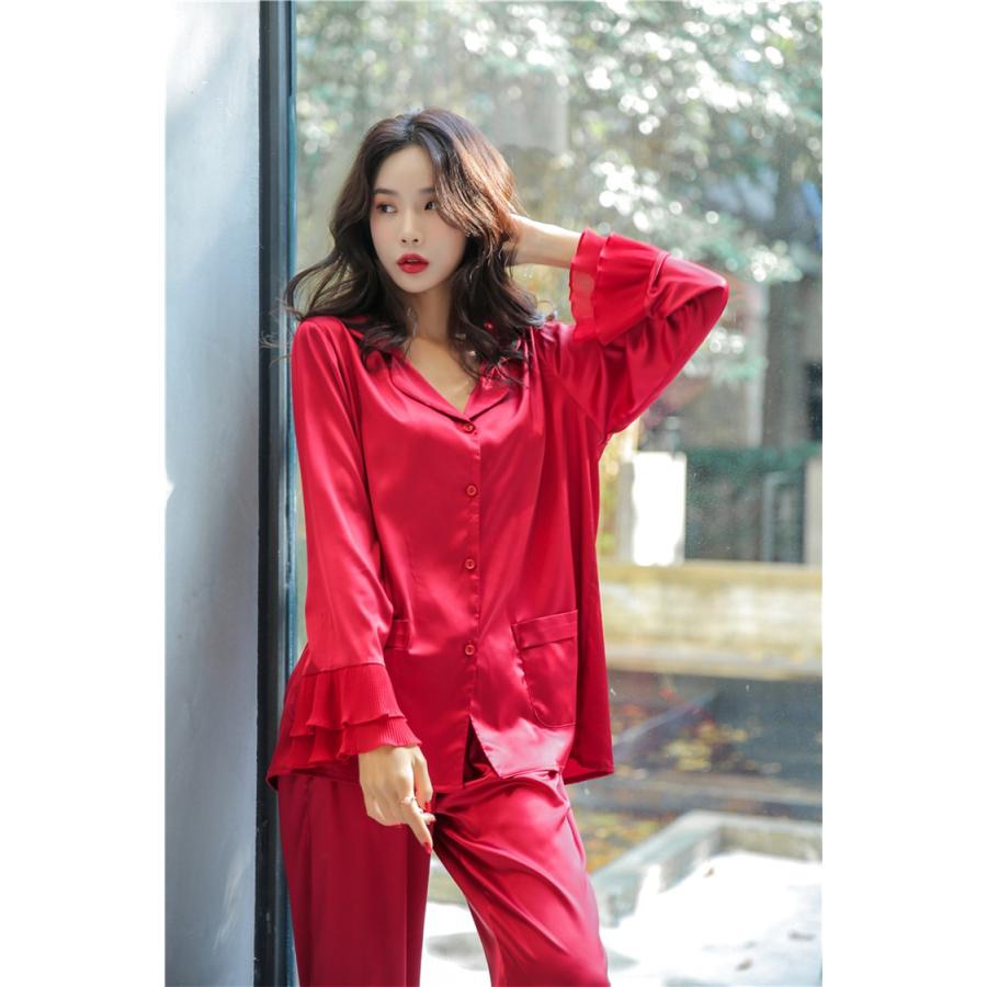 セットアップ ルームウェア レディース シルク風 春夏秋冬 氷の糸 セクシー フリル パジャマ 長袖 カーディガン ルームウェア 女性 部屋着 寝巻き ランジェリー Y Encore 通販 Yahoo ショッピング