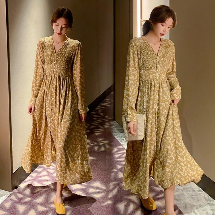 ワンピース レディース 上品 40代 マキシワンピース Vネック 花柄 春夏ワンピース 長袖 きれいめ Aライン着痩せ 通勤 Ol 新作 韓国風 結婚式ドレス Y Encore 通販 Yahoo ショッピング