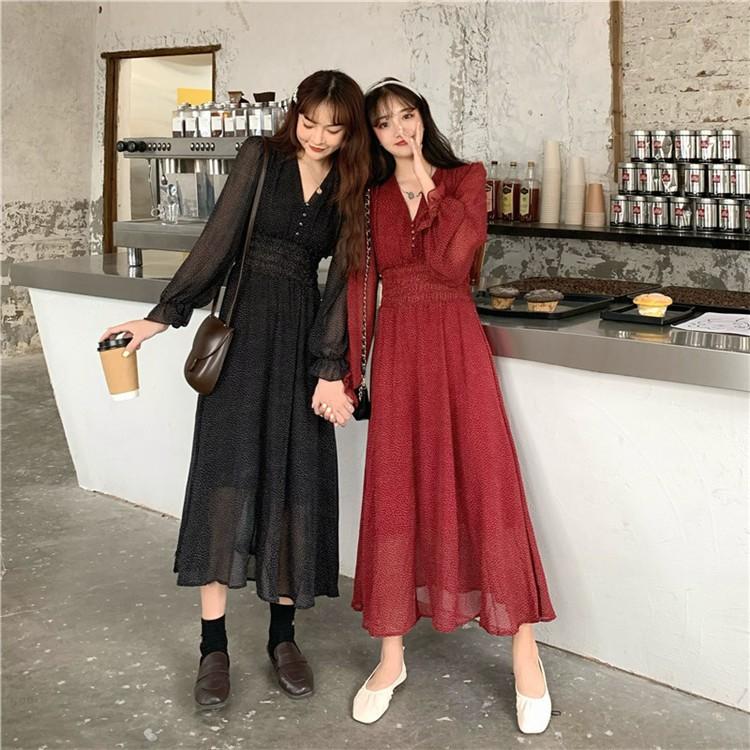 ワンピース レディース 上品マキシワンピース ドット柄 春夏 Vネック ワンピース 長袖 きれいめ Aライン着痩せ 通勤 無地 結婚式 40代 膝丈 大きいサイズ Y Encore 通販 Yahoo ショッピング