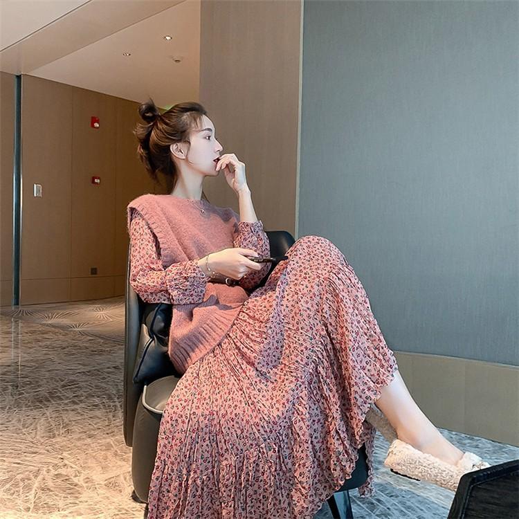 セットアップ ワンピース レディース 上品2点セット マキシワンピース 花柄 春 チョッキ ニット シフォン ロング丈 長袖 ワンピース きれいめ 着痩せ 通勤 Y Encore 通販 Yahoo ショッピング