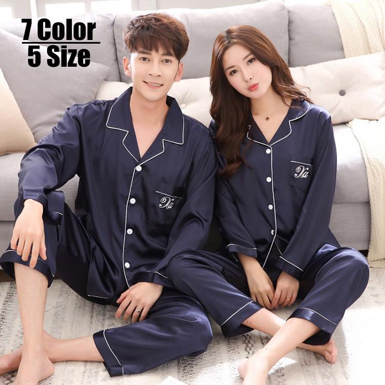 2点パジャマ カップルペアルック ルームウェア 春夏秋冬 ペアパジャマ長袖 カーディガン シルク風 パジャマペアルックお揃いレディースメンズ ネグリジェ新作 Y Encore 通販 Yahoo ショッピング