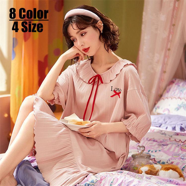 パジャマ ルームウェア レディース 夏 半袖 リボン ワンピース 綿 パジャマ フリル袖 ルームウェアスカート 姫系 可愛い部屋着 寝巻きランジェリー 韓国風 Y Encore 通販 Yahoo ショッピング