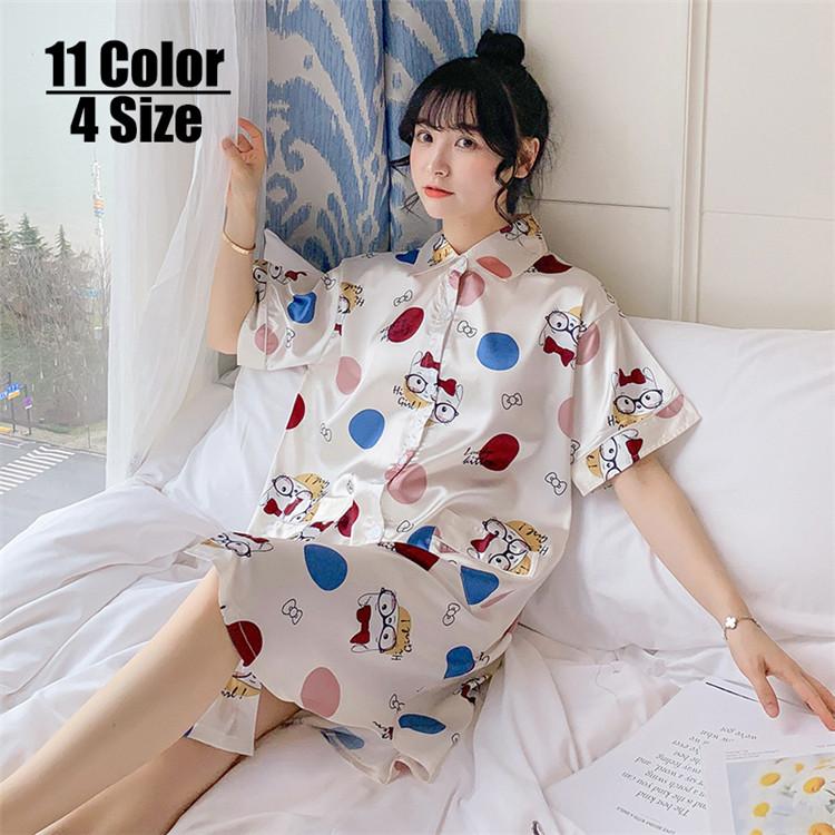 パジャマ ルームウェア レディース シルク風 夏用 パジャマ ワンピース 半袖 カーディガン ルームウェア 女性 部屋着 寝巻き ランジェリー パジャマ大きいサイズ Y4714 Encore 通販 Yahoo ショッピング