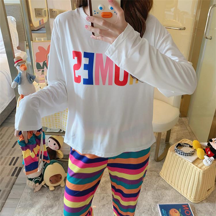 2点セットパジャマ レディース 長袖 長ズボン 秋冬 寝巻き 虹 ミルク糸 部屋着 女性用 ルームウエア ネグリジェ 室内着 カジュアル 韓国風 ゆったり Y Encore 通販 Yahoo ショッピング