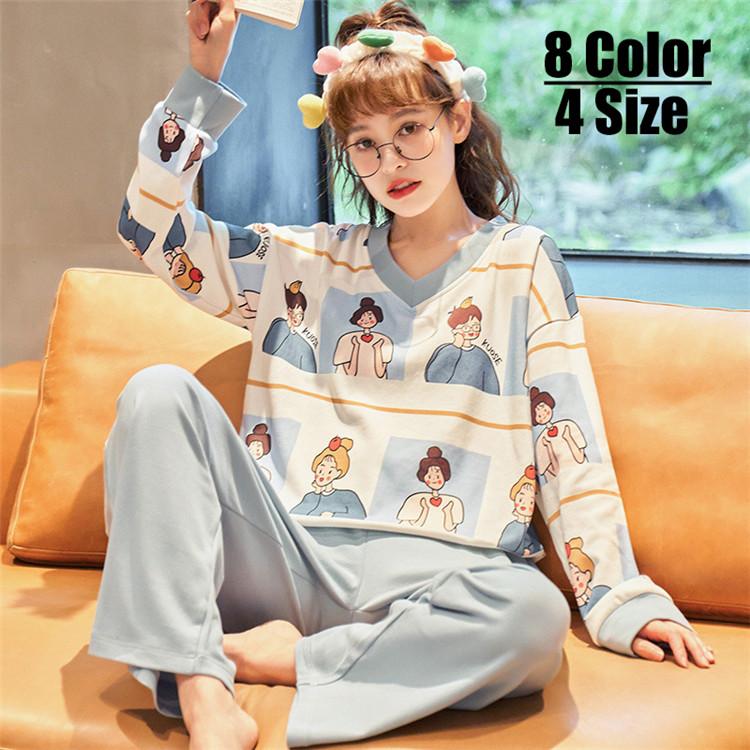 2点セットパジャマ レディース 長袖 長ズボン 秋冬 純綿 寝巻き 部屋着 可愛い 女性用 ルームウエア ネグリジェ 室内着 学生 緩い 韓国風 大きいサイズ Y Encore 通販 Yahoo ショッピング