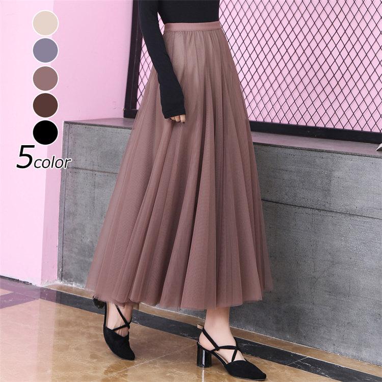 チュールスカート レディース 上品 ロング丈 春夏秋冬 マキシ丈 フレア ジャンパースカート プリーツ ハイウエスト きれいめ お洒落 着痩せ 通勤 結婚式 Y Encore 通販 Yahoo ショッピング