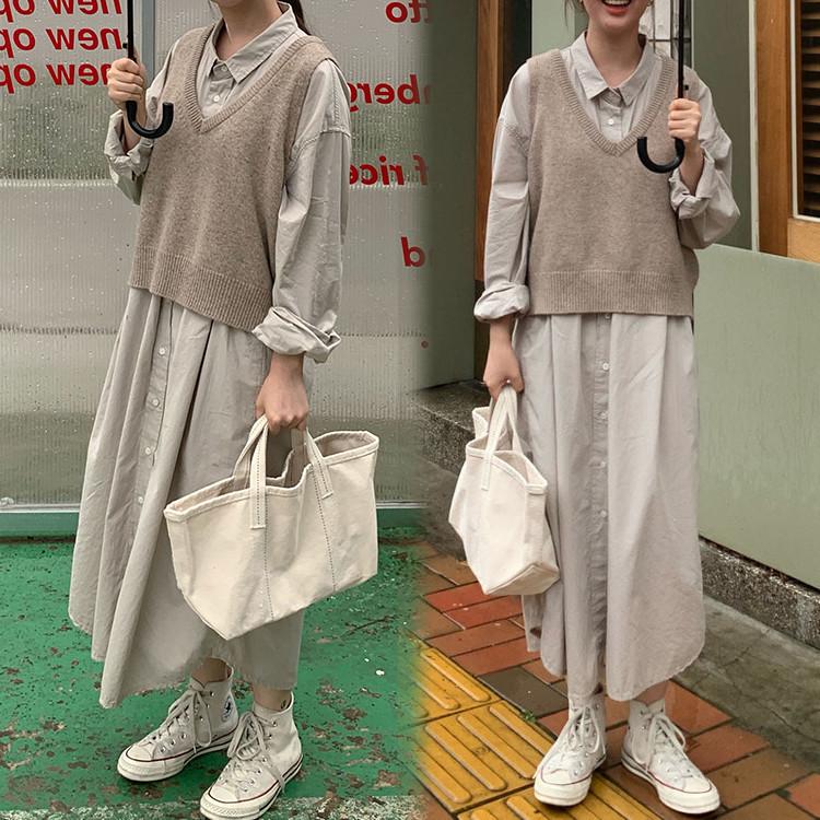 セットアップ ニット マキシワンピース レディース ブラウス 秋冬 セーター メリヤス ベスト チョッキ きれいめ 韓国風 学院風 長袖 無地 着痩せ 通勤 Y Encore 通販 Yahoo ショッピング