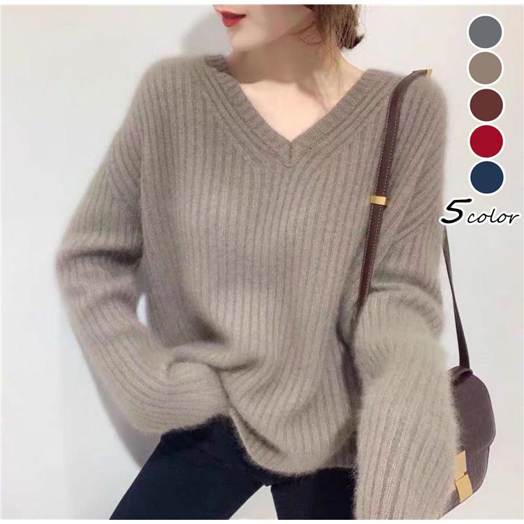 ニットセーター レディース 秋冬 長袖 Vネック メリヤス トップス テンの毛 馬海毛 厚手 上品 着痩せ もこもこ ふわもこ30代 40代 50代ゆったり 韓国風 Y Encore 通販 Yahoo ショッピング