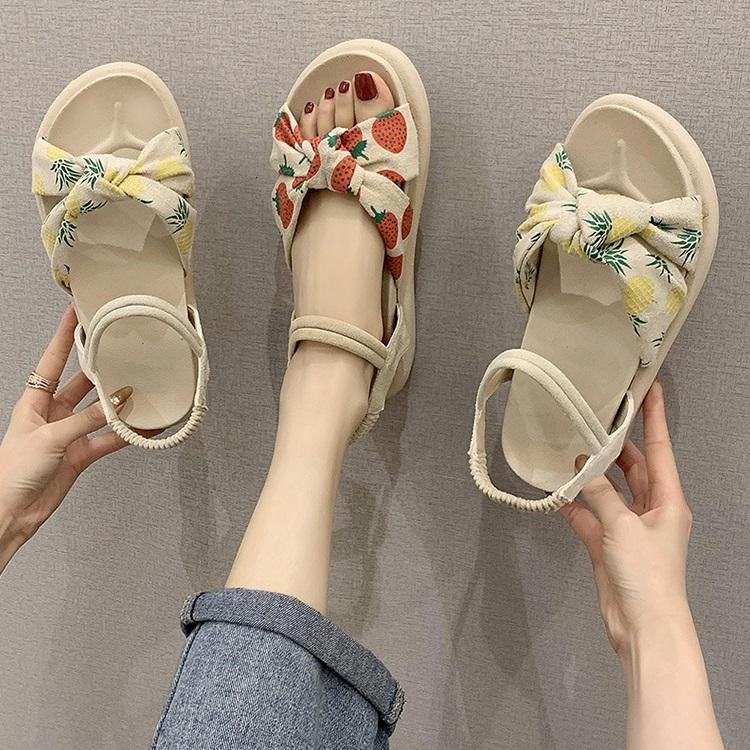 サンダル レディース 夏 厚底 ヒール スリッパ サンダル 可愛い 美脚 歩きやすい 疲れない カジュアル オシャレ 室外 外履き ビーチ 果物柄 2色 Y Encore 通販 Yahoo ショッピング