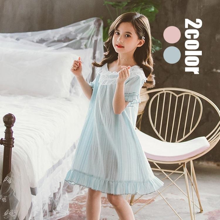キッズ パジャマ ネグリジェ 女の子 子供服 夏 半袖 可愛い お姫様 ルームウェア ナイトウェア 部屋着 寝巻き 2点セット 綿パジャマ オシャレ 2色 Y Encore 通販 Yahoo ショッピング