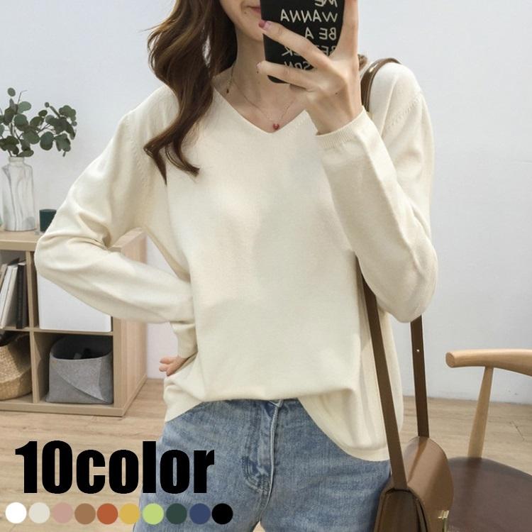 ニット インナー ストレッチ レディース 秋冬 長袖 40代 Vネック ストレッチ ニット トップス 無地 オシャレ 通勤 Ol 韓国風 大人 ゆったり 10色 Y Encore 通販 Yahoo ショッピング