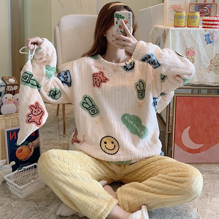 パジャマ レディース 冬 可愛い 長袖 裏起毛 モコモコ ルームウェア 上下セット 部屋着 寝巻き 長ズボン ふわもこパジャマ あったか サンゴネル 安い Y4913 Encore 通販 Yahoo ショッピング