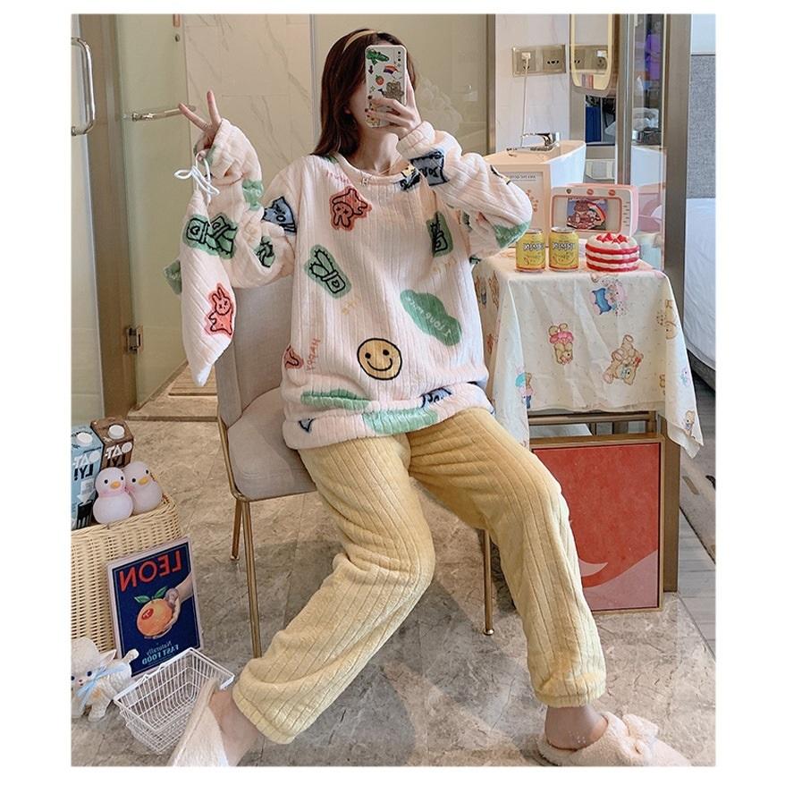 パジャマ レディース 冬 可愛い 長袖 裏起毛 モコモコ ルームウェア 上下セット 部屋着 寝巻き 長ズボン ふわもこパジャマ あったか サンゴネル 安い Y4913 Encore 通販 Yahoo ショッピング