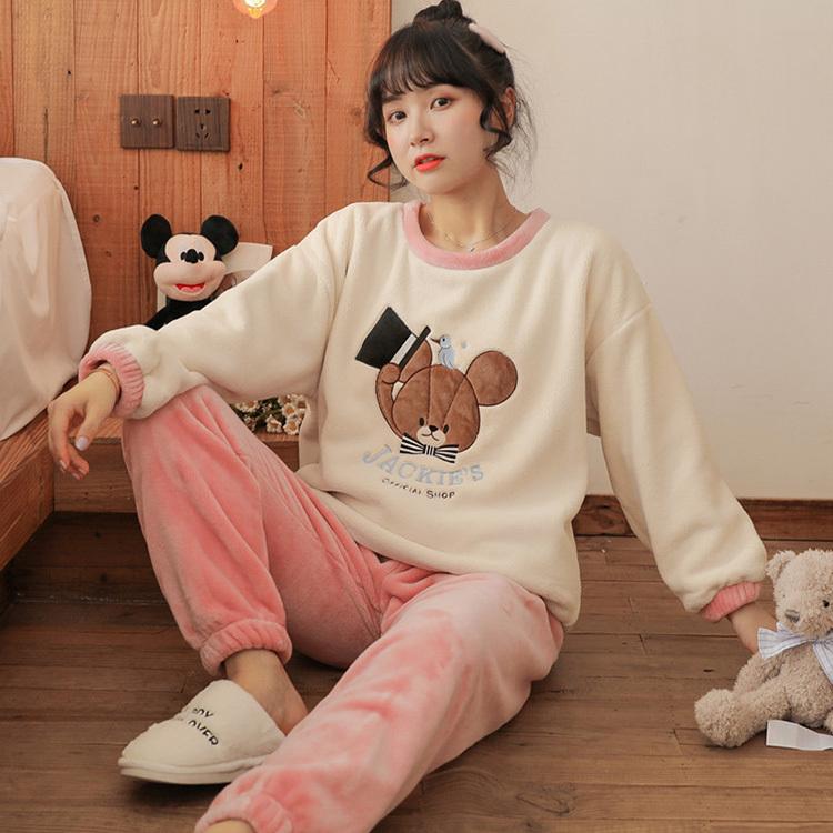 パジャマ レディース 冬 裏起毛 防寒 厚手 モコモコ 可愛い ルームウェア ふわもこパジャマ 上下セット 部屋着 寝巻き 長袖 長ズボン あったか サンゴネル Y4917 Encore 通販 Yahoo ショッピング