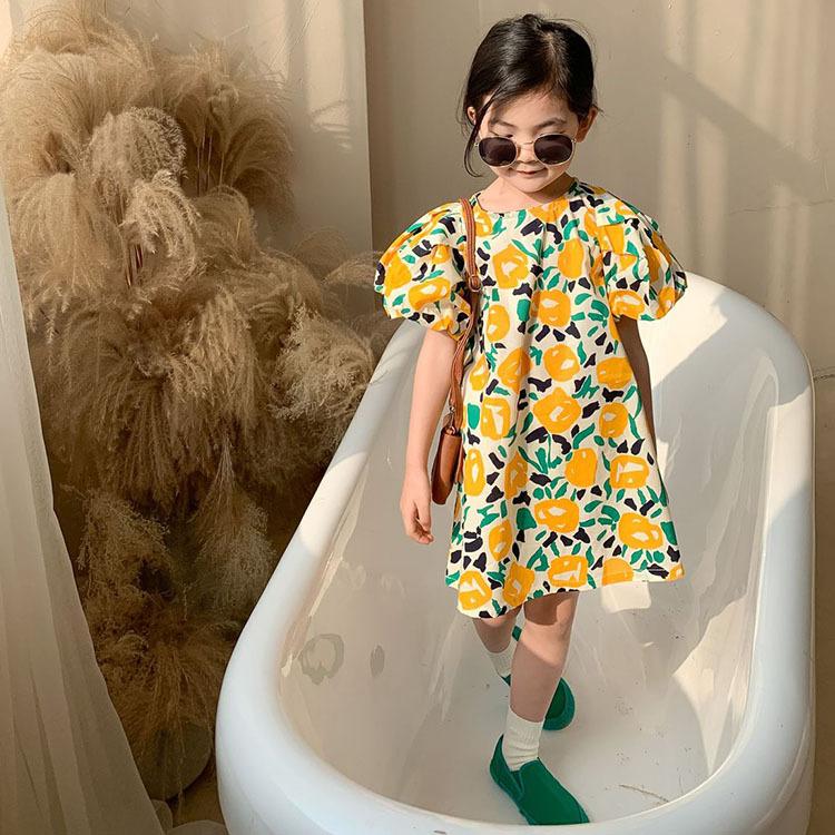 子供服 キッズ ワンピース ドレス 女の子 可愛い 半袖 パフスリーブ 花柄ワンピース 膝丈ワンピース おしゃれ 発表会 結婚式 卒園式 卒業式 入学式 七五三 Y Encore 通販 Yahoo ショッピング