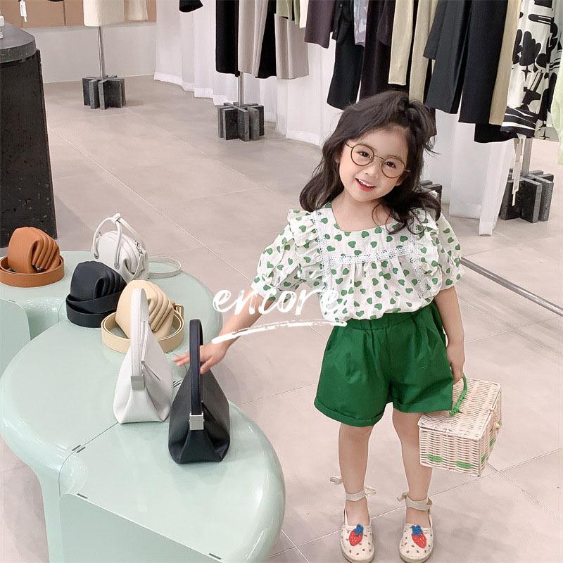 セットアップ 子供 夏 半袖 シャツ ブラウス ハーフパンツ 79 以上節約 半ズボン 上下セット キッズ ベビー 小学生 女の子 ハート柄 おしゃれ 幼稚園 保育園 可愛い 通学
