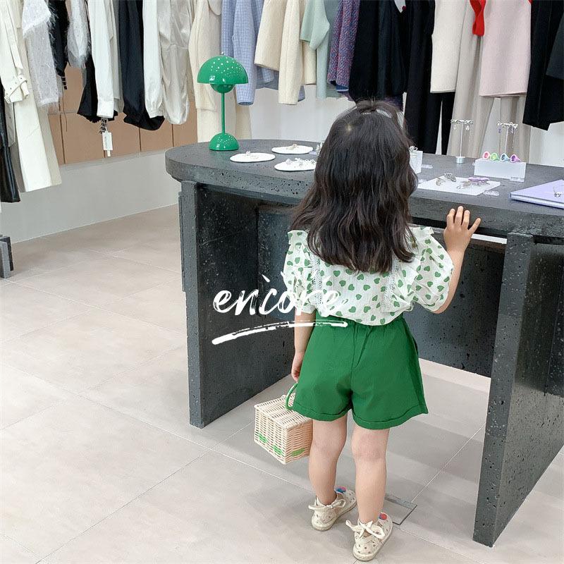 セットアップ 子供 夏 半袖 シャツ ブラウス ハーフパンツ 79 以上節約 半ズボン 上下セット キッズ ベビー 小学生 女の子 ハート柄 おしゃれ 幼稚園 保育園 可愛い 通学