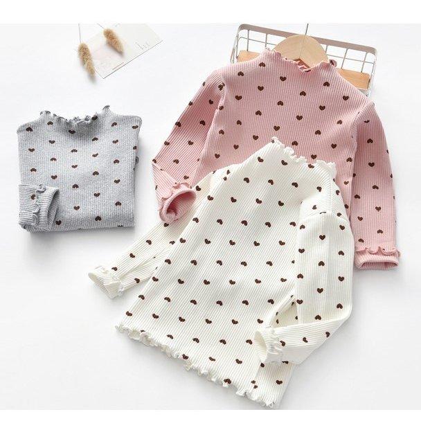 茶色のハート柄 子供服 キッズ服 ハート柄 長袖 プルオーバー 3色 リブ生地 首元裾袖 パイピング ロンt 女の子 110 1 130 グレー 白 ピンク Y Encore 通販 Yahoo ショッピング