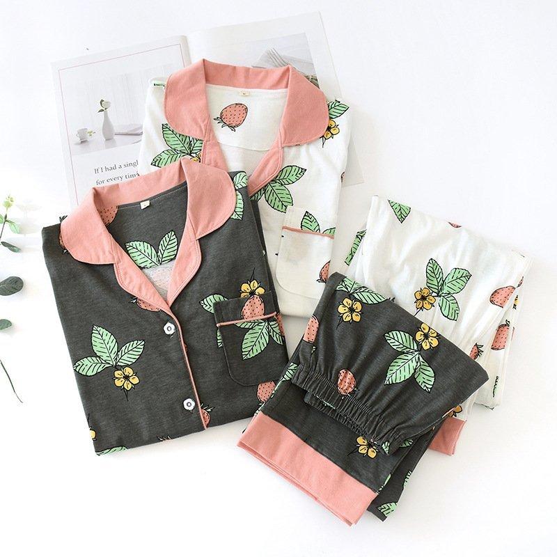 コットンパジャマ レディースパジャマ ニット綿100 ルームウェア お揃い パジャマ前開き 襟付き 長袖長ズボン上下セット 敏感肌用 部屋着 春夏秋冬用 Y Encore 通販 Yahoo ショッピング