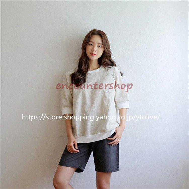 トップス Tシャツ 七分袖 レディース 綿 麻 プルオーバー
