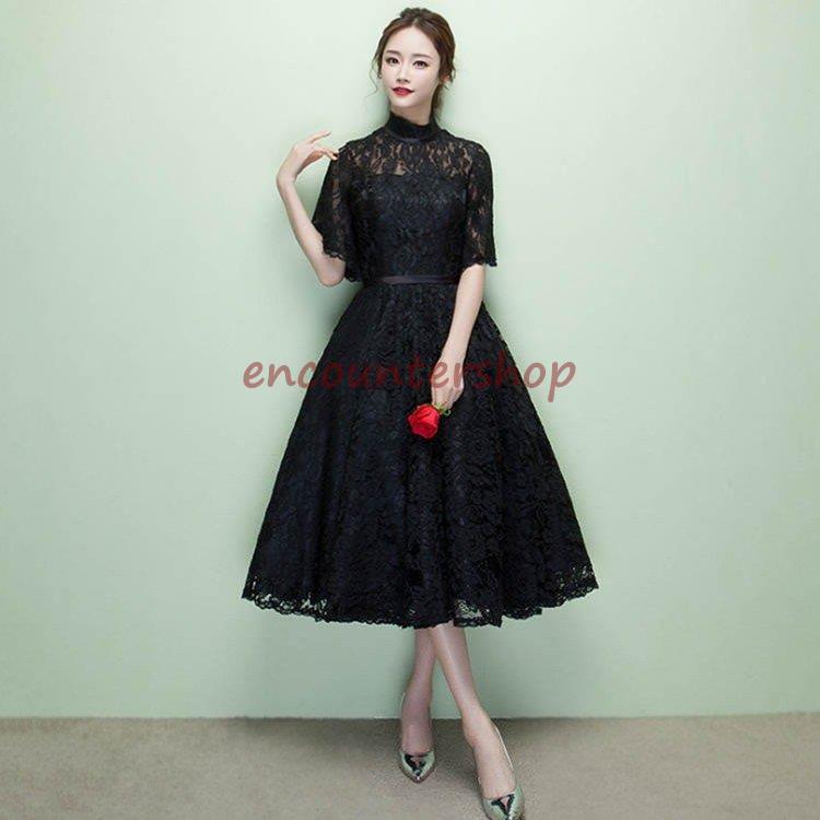 【爆買】5色！総レース仕様フレアーワンピースドレス ワンピース 入園式 ワンピ　結婚式 二次会 入学式 大人 上品 卒業式 OL ロング丈 ひざ下 5分袖 春 夏 秋 冬 5色！総レース仕様フレアーワンピースドレス ワンピース 入園式 ワンピ