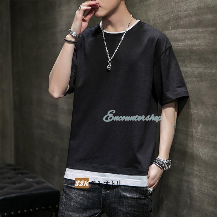 2枚目1000円】 Tシャツ 無地 メンズ 半袖Tシャツ レイヤード風 2枚目1000円】 Tシャツ 無地 メンズ 半袖Tシャツ レイヤード風