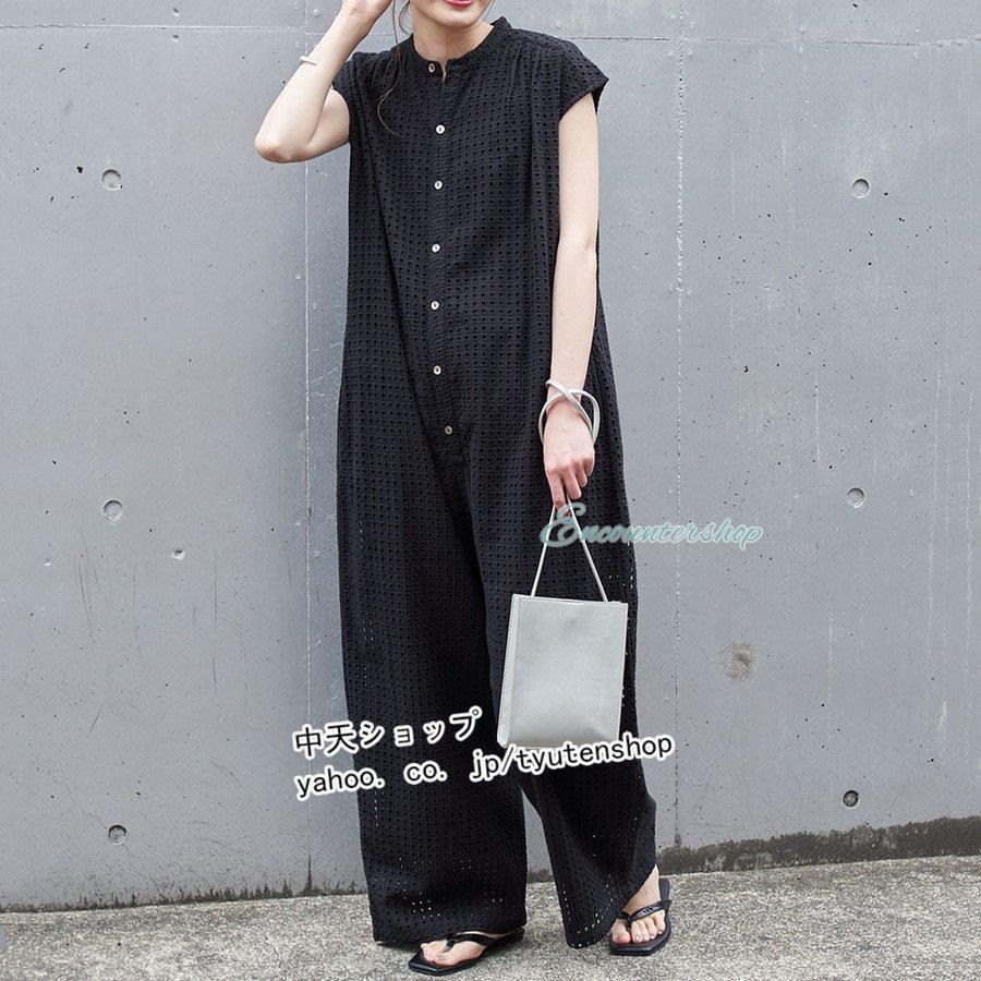 オールインワン レディース 40代 夏 ワイドパンツ 半袖 無地 体型