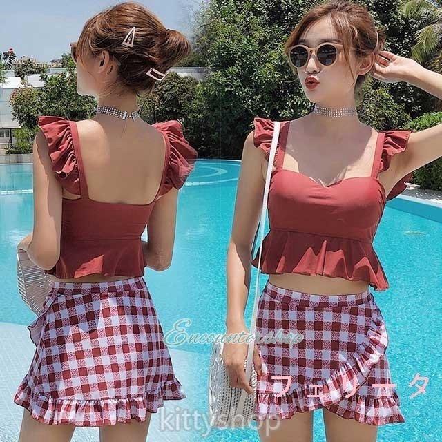 水着 スカート チェック 20代 オシャレ セパード水着 レディース