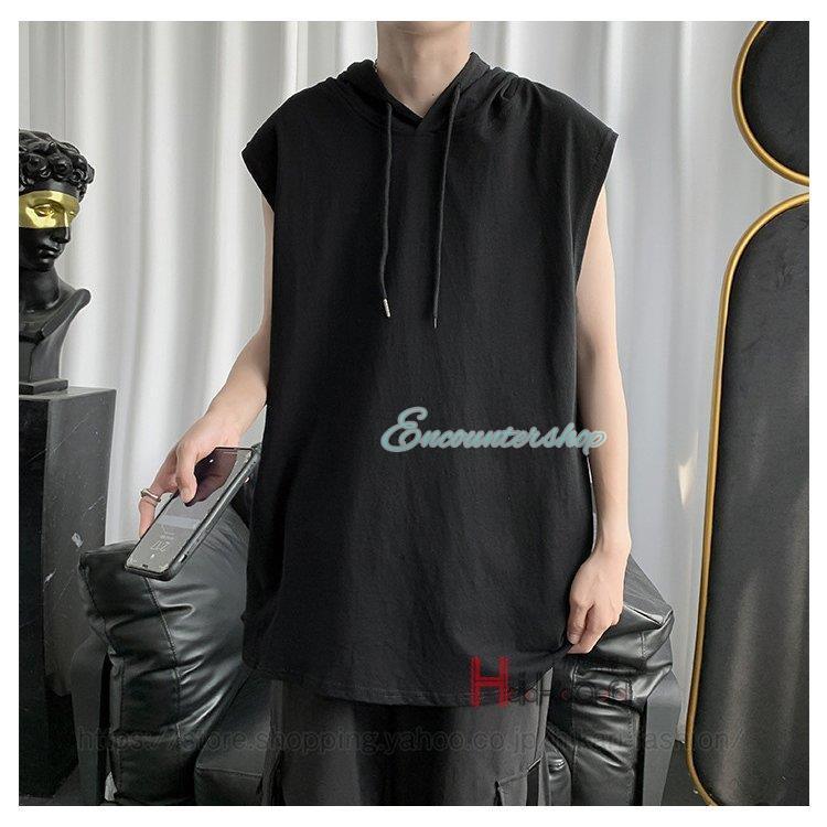 ノースリーブパーカー メンズ 夏パーカー プルオーバー 無地 トップス