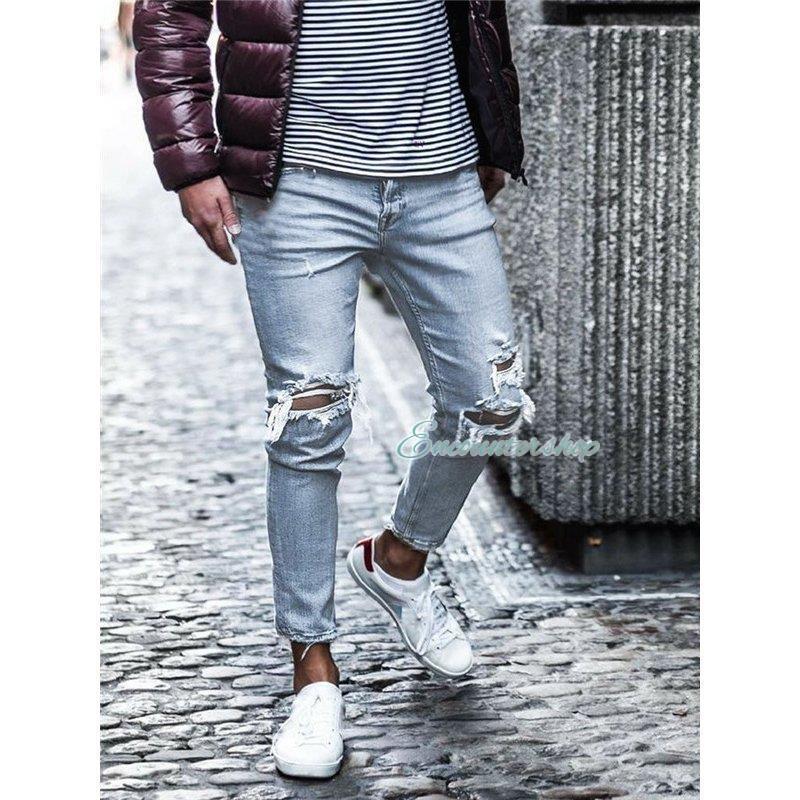 デニムパンツ メンズ スキニーデニム 細身 ダメージ加工 スリム タイト ジーンズ ジーパン ストレッチ 伸縮 アンクルパンツ ボトムス おしゃれ