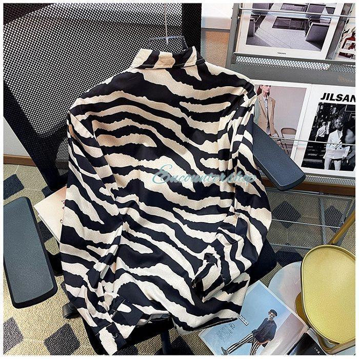 シャツ メンズ ゼブラ柄 長袖シャツ カジュアルシャツ ゆったり