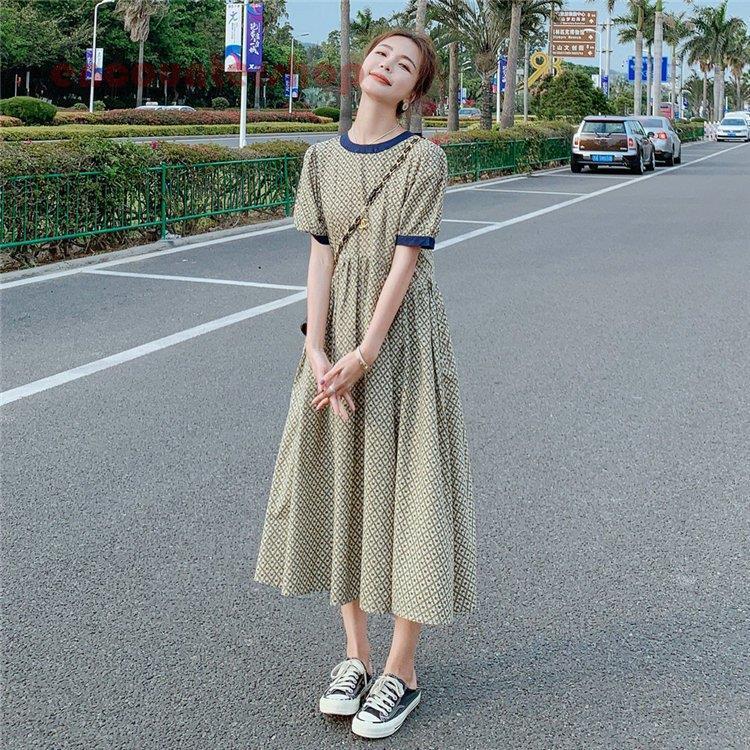 ワンピース レディース マキシワンピース 大きいサイズ ゆったり 配色 パフスリーブ 丸首ワンピース Aライン 夏 ロングワンピース 通勤 通学 4ec4yvat ワンピース チュニック Janakpurdham Gov Np