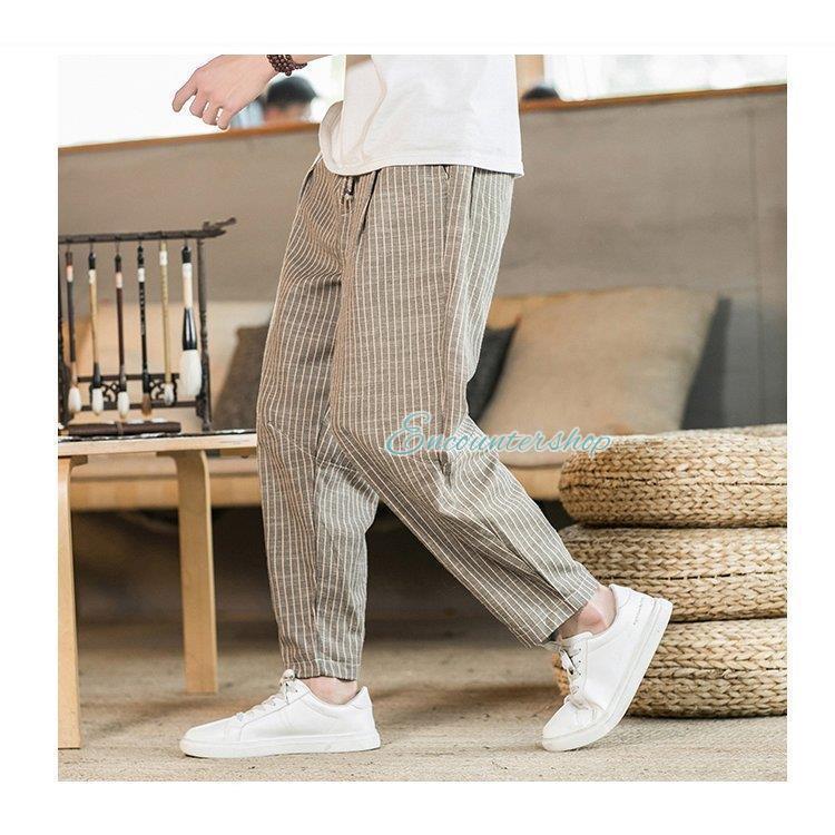 父の日 サルエルパンツ メンズ 麻ズボン リネンパンツ ストライプ 夏 ズボン カジュアルパンツ リブパンツ 涼しい チノパン Dd0614 Zozo370 Encountershop 通販 Yahoo ショッピング