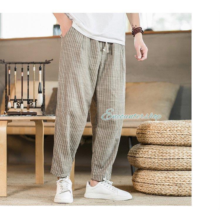 父の日 サルエルパンツ メンズ 麻ズボン リネンパンツ ストライプ 夏 ズボン カジュアルパンツ リブパンツ 涼しい チノパン Dd0614 Zozo370 Encountershop 通販 Yahoo ショッピング