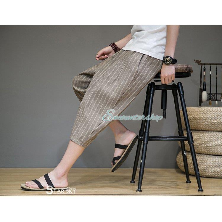 メンズファッション 御出産御祝 御祝 出産祝い 父の日 40代 50代 サルエルパンツ メンズ メンズファッション 麻パンツ リネンパンツ 七分丈ズボン ワイドパンツ ストライプ ゆったり 夏ズボン Mqf9haimnk Theiprgorilla Com