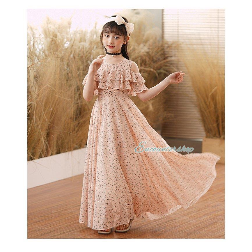 キッズ ワンピース 韓国子供服 ロングワンピース 子供ドレス マキシ丈