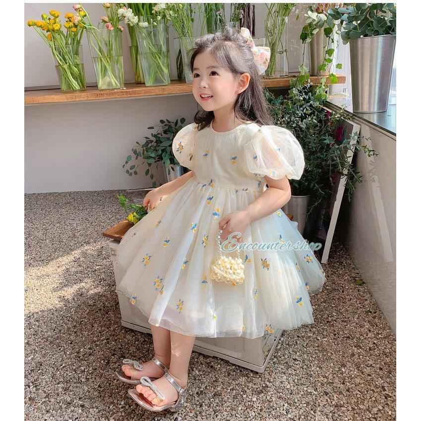 子供 ドレス キッズ ベビードレス 女の子 パフスリーブ 小花柄
