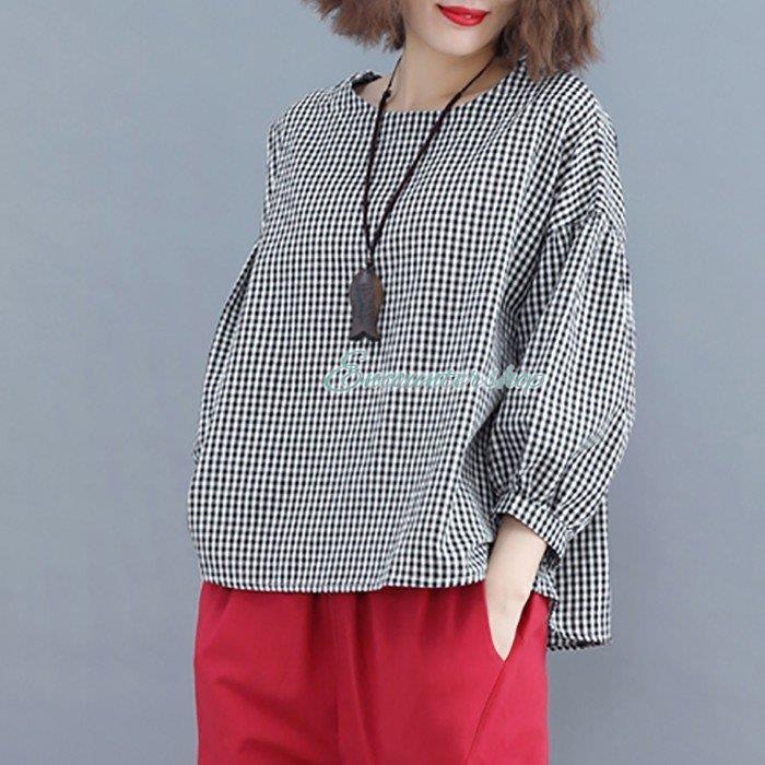 ブラウス シャツ ギンガム チェック柄 長袖 可愛い ボートネック