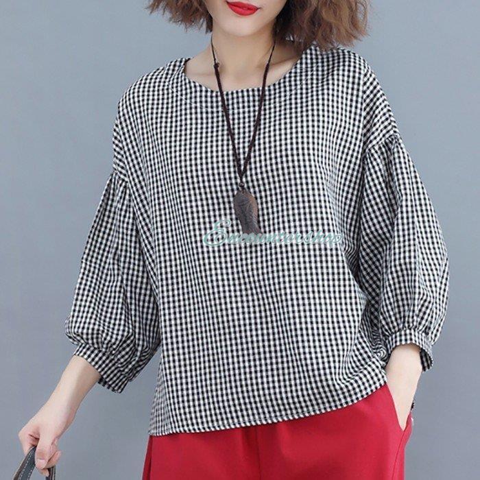 ブラウス シャツ ギンガム チェック柄 長袖 可愛い ボートネック