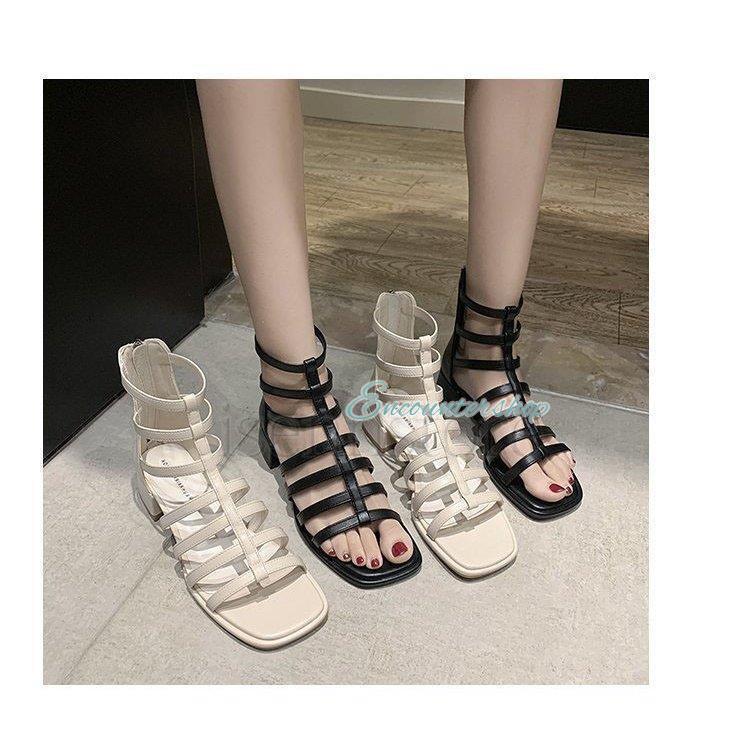 グラディエーター ブーツサンダル 太ヒール ブーサン 夏ショートブーツ